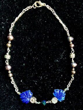 9” rhodium over silver, genuine Tahitian freshwater pearl anklet